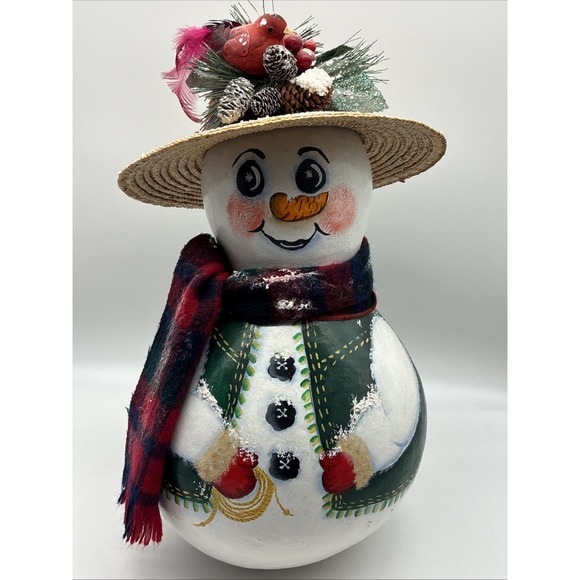 The Unbranded Brand Other - Large Gourd Christmas Snowman Hand Painted Folk Art Signed 16"